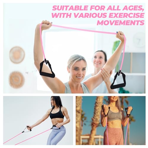 10 Pcs Resistance Bands with Handles Exercise Stretch Bands for Exercise Resistance Tube Band with Handles Resistances Fitness Band for Working Out 10 to 15 Pounds for Women Men Yoga, Pink