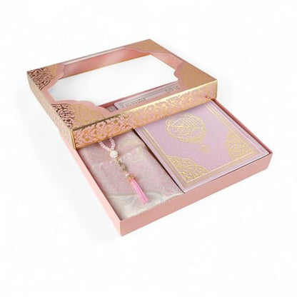 FURKAN Thermo Leather Quran Pink, Prayer Rug and Prayer Beads, Zuhre Gift Box - Pink - color: Pink
