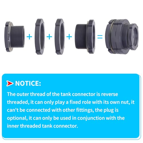 ChillWaves PVC Bulkhead Fitting 3" Double Thread Connector Adapter with Plugs for Water Tank, Aquariums, Rain barrels(1-PACK) - size: 3 Inch, style: Bulkhead Fitting + Plug