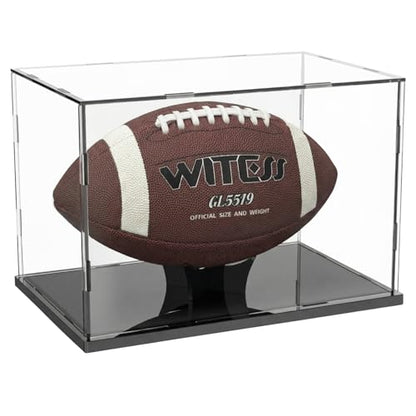 Acrylic Football Display Case with Ball Holder Base – a Memorabilia Showcase Storage Box Designed for Full-Size Football Collectibles. Perfect for Sport Lovers to Display Their Footballs - size: Football