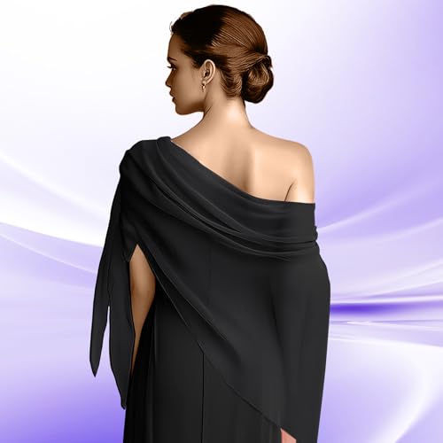 Chiffon Scarf,Soft Breathable Chiffon Shawls and Wraps,Silky Women's Hijab for Evening Dresses Wedding Bridal Scarves - color: Black, size: 67 x 28 inches
