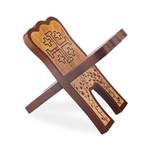 DICOSMETIC 1 Set Wooden Bible Book Stand Quaran Holy Geeta Bible Holder Folding Religious Book Holder Wooden Reading Stand for Eid Party Church Decor, with Jerusalem Cross Pattern