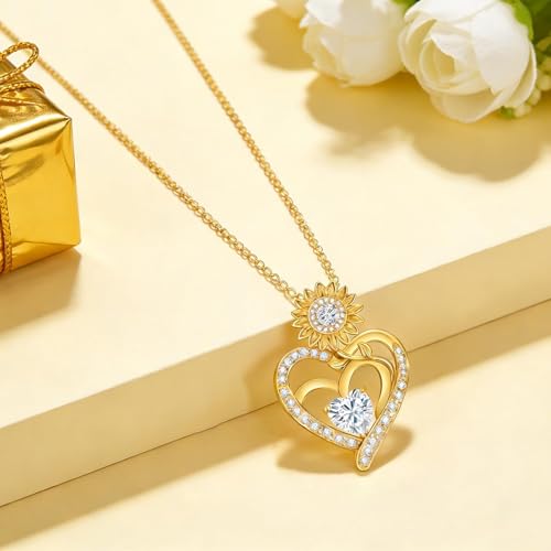 Midari Sunflower Necklace 18k Gold Plated Heart with Brithstone You Are My Sunshine Necklace Anniversary Birthday Sunflower Jewelry Gift for Women Wife Mom - color: 04-April