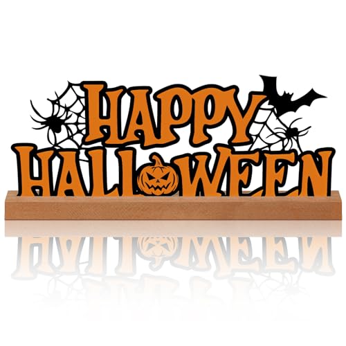 Yaocom Happy Halloween Metal Table Sign 13.78 Inch with Wooden Base Decor - style: Halloween