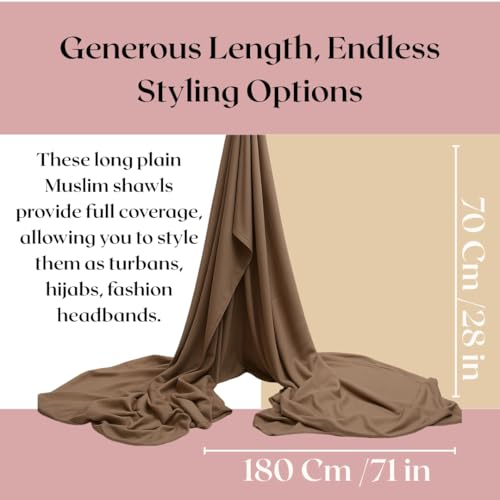 Premium Bamboo Jersey Hijab Scarves -Turban Head Wraps for Women, Fashion Headbands Long Plain Muslim Shawls - color: Beige