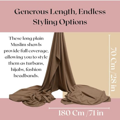Premium Bamboo Jersey Hijab Scarves -Turban Head Wraps for Women, Fashion Headbands Long Plain Muslim Shawls - color: Beige