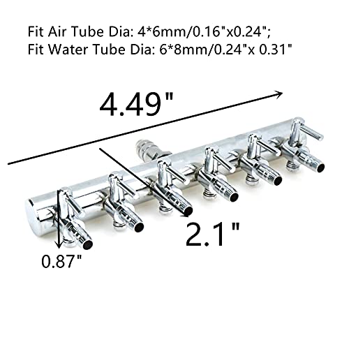Air Flow Splitter Aquarium Stainless Steel 6Way Lever | This stainless steel 6-way lever control valve splits air flow for aquarium use. - size: 6 Ways