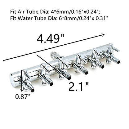 Air Flow Splitter Aquarium Stainless Steel 6Way Lever | This stainless steel 6-way lever control valve splits air flow for aquarium use. - size: 6 Ways