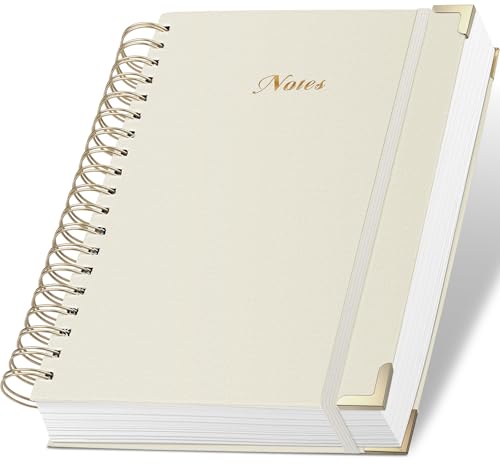 Spiral Notebook Journal, 328 Pages Linen Hardcover College Ruled Notebook, Lined Thick Journals for Women Men, B5 Thick Spiral Journal for Writing, 100GSM Paper, Cute Notebooks for Work School - color: A-Notes-AWhite, size: B5(7INCH×10INCH)