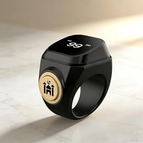 Smart Tasbih Zikr Ring,22mm(13) Muslim Digital Azan Alarm Clock,APP Support Digital Counter Prayer Reminder Rings, Waterproof 4 Digit Finger Counter zikr Ring for Muslims - color: Black, size: 22mm