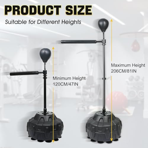 Spinning Boxing Bar 360° Speed Trainer with Two Ball, Punching Bag, Training Boxing Ball with Reflex Bar Free Standing, Adjustable Height, for Adult