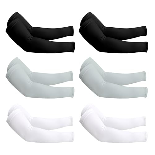 PFFY UV Protection Cooling Arm Sleeves for Men and Women UPF 50 Sun Sleeve - color: 2 Black+2 White+2 Light Gray