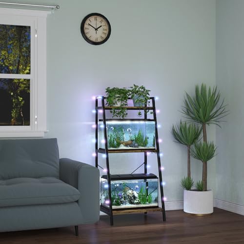 GDLF 5-10 Gallon Fish Tank Stand for 2 Aquariums, 3-Tier Shelves | Space-saving Vertical Design,Dual 10 Gallon Tank Setup, 3-Tier Storage Shelves, Metal Frame, Plant Display Space