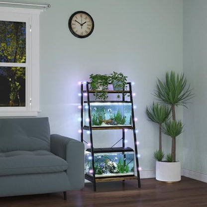 GDLF 5-10 Gallon Fish Tank Stand for 2 Aquariums, 3-Tier Shelves | Space-saving Vertical Design,Dual 10 Gallon Tank Setup, 3-Tier Storage Shelves, Metal Frame, Plant Display Space