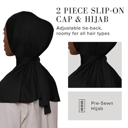 Slip-on Instant Premium Jersey Hijab with Undercap - Buttery Soft, Lightweight Hijab with Innovative Tie-Back Design - color: Black
