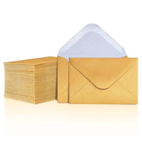 Gift Card Envelopes - 100-Count Mini Envelopes, Paper Business Card Envelopes, Bulk Tiny Envelope Pockets for Small Note Cards, Gold, 4 x 2.7 Inches - color: Gold