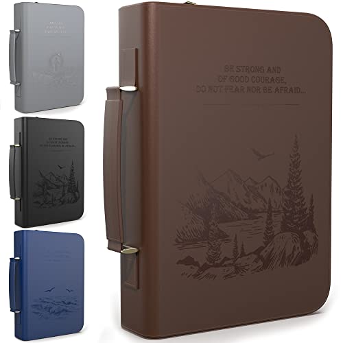 DEHITE Bible Cover Case for Men – Bible Carrying Case for Men – Brown Large Holder – Bag Fits Book 10.1 x 7 x 1.9 in – Pen Slots – Zippered Pocket – Premium Faux Leather – Christian Gift - size: Large Brown