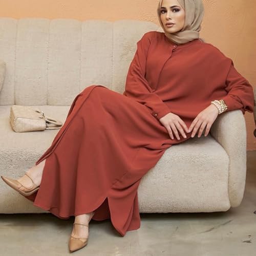 ODIZLI Women's Ramadan Abaya Muslim Batwing Sleeve Shirt Prayer Dress Kaftan Dubai Islamic Loose Maxi Dress - color: Brick Red