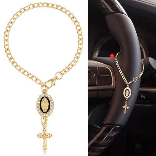 Huquary Steering Wheel Rosary Charm for Car Decor - color: Black, style: Cross