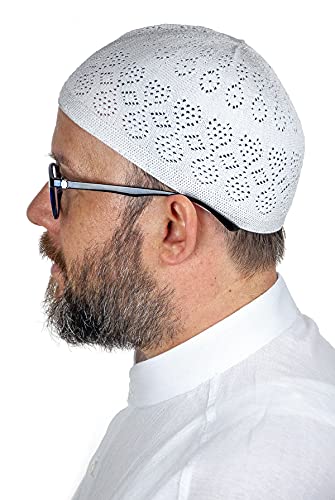 ihvan online Turkish Muslim Knitting Kufi Hats for Men, Taqiya, Takke, Peci, Islamic Caps, Islamic Gifts, Standart Size - color: White