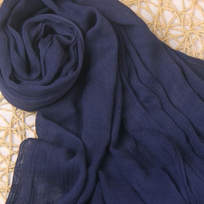 Cotton Linen Plain Hijab Scarf For Women,Muslim Viscose Crinkle Edge With Fringe,Summer Beach Wrap Headwraps Shawl - color: 55#navyblue