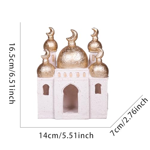 Ramadan Eid Home Decorations for Home 2025 Gold and White Mosque Tower Islamic Eid Mubarak decore - size: 5.51*2.76*6.51in