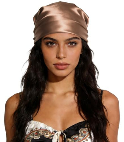 Sumolux Head Hair Scarf for Women 35" Like Satin Silk Scarf Hair Wrapping Night Bandana Large Square Scarves - color: A Solid Khaki