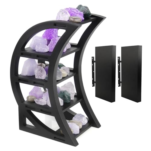 Wooden Crescent Moon Shelf Crystal Shelf Holder with 15.7" Floating Shelves Set of 2 for Wall Mounted in Bathroom Bedroom Toilet Kitchen Living Room Office - color: Black With 2 Pcs Wall Shelves