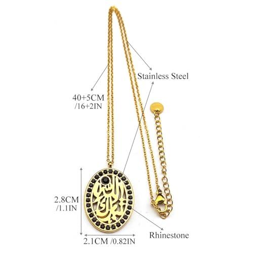 friendship necklace,Allah Quran Arabic Round Card Shape Black Rhinestone Necklace for Women Men Pendant Islam Amulet Jewelry