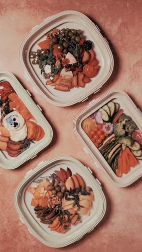 Crudités | Portable Snack Tray | Rectangle 2-Pack | Cream White | Reversible Stretch Lid Food Containers | BPA-Free, Freezer & Dishwasher Safe | Meal-Prep, Charcuterie, Salads, Picnic, Travel - size: Rectangular, 2 Pack, Cream White