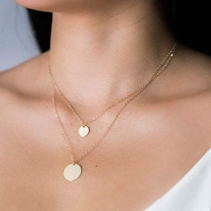 Turandoss Dainty Layered Choker Necklace, Handmade Y Pendant Necklace Multilayer Bar Disc Necklace Adjustable Layering Choker Necklaces for Women - style: 2PCS - Disc&Disc