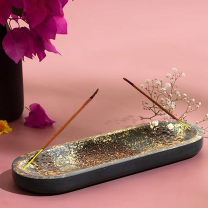 Incense Holder for Sticks Hand Carved - Tree of Life - Incense Burner/Ash Catcher- Handmade Wooden Insence Tray – Modern Gift Home/Room/Kitchen Décor 11x4x1.5 Inch - style: LIFE TREE BLUE GOLD