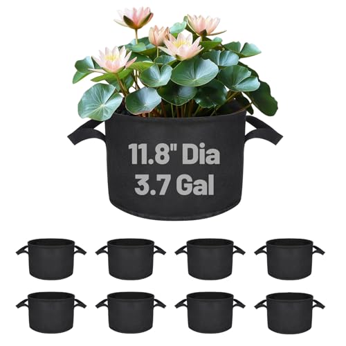 Aulock 8-Pack Lily Grow Bags for Pond, Durable Nonwoven Fabric Plant Pot | Black Aquatic Pond Planter with Handles for Aquatic Plants Water Lily (11.8" x 8"-3.7 Gallons)