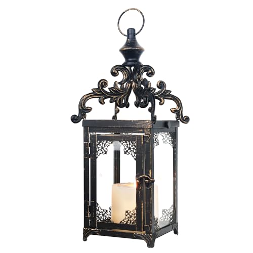 NEEDOMO Lanterns Decorative Indoor Hanging Lantern Outdoor, Vintage Metal Tabletop Decor Lantern for Patio Rustic Home, Candle Holders with Clear Glass, Home Kitchen Coffee Table Livinig Room Decor - color: Bronze