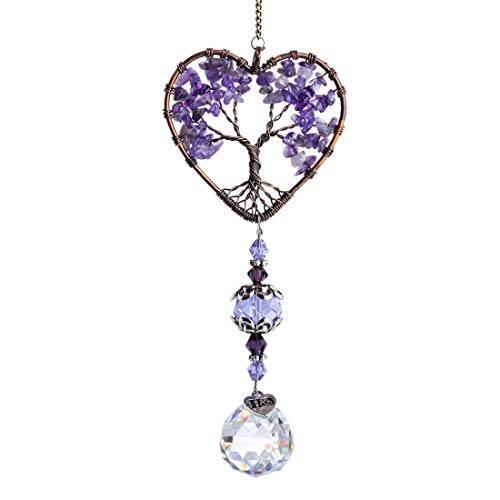 H&D HYALINE & DORA Sun Catcher Crystal Tree of Life Rainbow Maker Drops Hang for Window, Home Decor, Car Charms - color: Purple