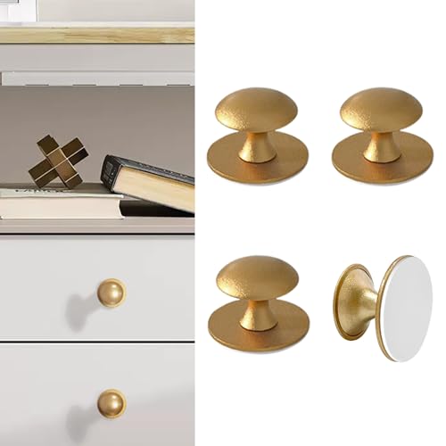 Adhesive Cabinet Knobs 4pcs Gold Self-Stick Knobs Drill Free Dresser Drawer Pulls Stainless Steel Stick On Handles for Medicine Cabinets Drawer Cupboards Glass Sliding Door Terrarium Lid - color: Gold