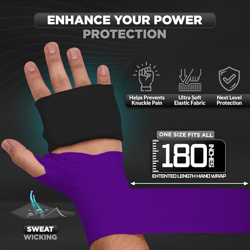 WYOX Boxing Hand Wraps & Gel Knuckle Guards Set for MMA, Muay Thai & Kickboxing - 2 Pair Hand Wraps + 1 Pair Knuckle Guards - Hand Wrist Protection for Men & Women Training - color: Purple/Black