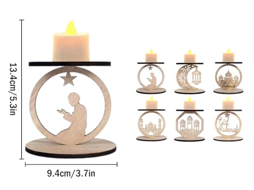 6 Pack Wooden Ramadan Candle Holders, Wooden Muslim Design Ramadan Eid, Decorative Lamp Moon Night Light, Indoor/Outdoor Muslim Islamic Party