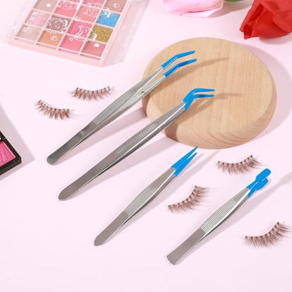 Nogeqi 4 Piece Rubber Tipped Tweezers, Stainless Steel Tweezers for Crafting, Straight Tip Craft Tweezer Pvc-Coated Precision Long Tweezer for Stamps Jewelry Beads Industrial Electronic Lab Tools