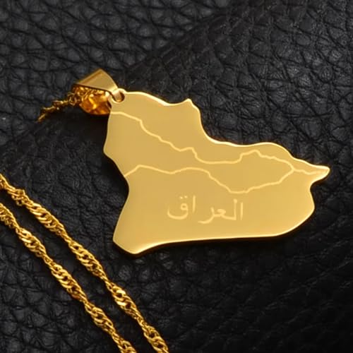 Iraq Map Flag Pendant Necklace for Women and Men – Stainless Steel Allah Name Iraq Map Pendant Necklaces - Meaningful Iraq Jewelry Gift - color: Silver 2