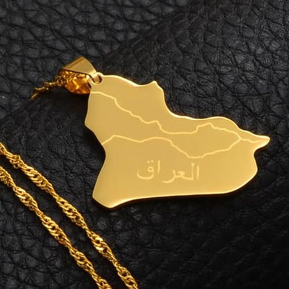 Iraq Map Flag Pendant Necklace for Women and Men – Stainless Steel Allah Name Iraq Map Pendant Necklaces - Meaningful Iraq Jewelry Gift - color: Silver 2