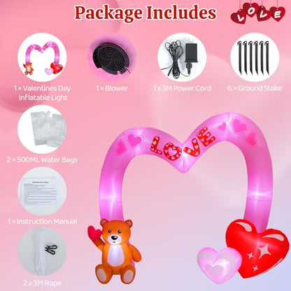 Lewondr 8FT Valentine's Day Inflatable Outdoor Decorations, Lovely Bear Pink Love Blow up Archway Romantic Yard Decoration with 8 Build-in Lights, Valentine's Inflatable Decor for Lawn Party Wedding - style: Archway