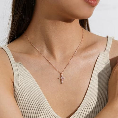 Robaice Upgraded Crown Cross Necklace for Women, 14K Gold Plated - color: A Crown Cross, Rose Gold