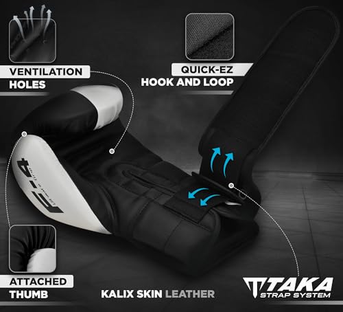 RDX Boxing Gloves, Maya Hide Leather Training Gloves for Muay Thai, Kickboxing, Sparring, Punch Bag, Punching Bag, Kickboxing Gloves, Martial Arts Training, Home Gym, Men, Women, 8 10 12 14 16 oz - color: WHITE/BLACK, size: 10OZ