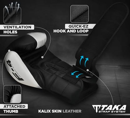 RDX Boxing Gloves, Maya Hide Leather Training Gloves for Muay Thai, Kickboxing, Sparring, Punch Bag, Punching Bag, Kickboxing Gloves, Martial Arts Training, Home Gym, Men, Women, 8 10 12 14 16 oz - color: WHITE/BLACK, size: 12OZ