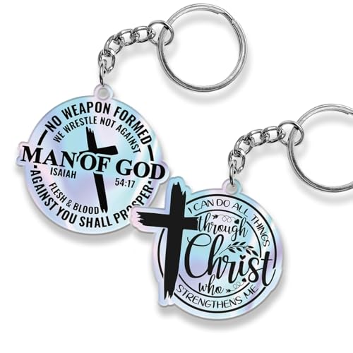 2 PCS Christian Keychains for Women Men, Bible Verse ID Acrylic Material Keychains for Bag Accessories, Religious Gift for Nurses, Teachers and Healthcare Staff -Man of God - color: Man of God