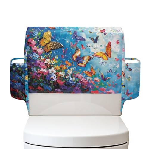 Butterfly Toilet Tank Cover Replacement with 2 Storage Bag Bathroom Universal Toilet Top Cover Fits Most Size Tanks Indoor Decoration Gifts - color: Butterfly