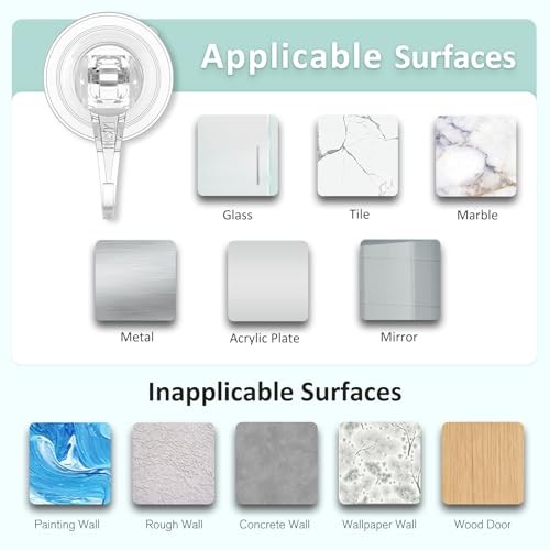 VIS'V Shower Suction Cup Hooks, Removable and Reusable, Clear, Small, 2 Pcs | Clear Invisible Design, Locking Suction Technology, Dual Vacuum Suction, Heavy Duty, Fits for Smooth Flat Surfaces