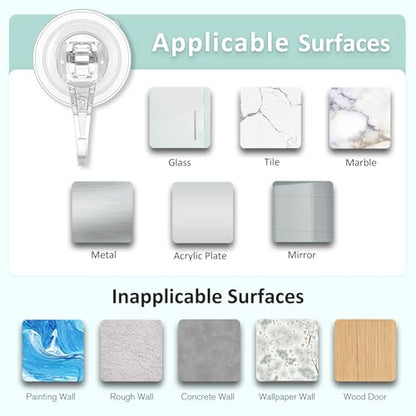 VIS'V Shower Suction Cup Hooks, Removable and Reusable, Clear, Small, 2 Pcs | Clear Invisible Design, Locking Suction Technology, Dual Vacuum Suction, Heavy Duty, Fits for Smooth Flat Surfaces