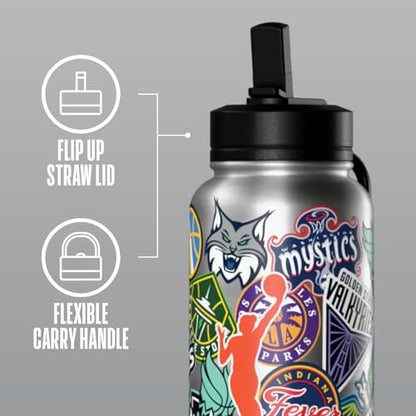 Hydrapeak WNBA Officially Licensed All-Team Sticker Print Logo 32oz Insulated Water Bottle with Straw Lid and Handle, Stainless Steel Travel Tumbler for Passionate WNBA Fans, Drinks Stay Cold 24 Hours - color: WNBA, size: 32 Ounces
